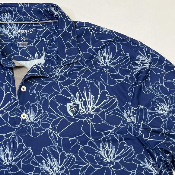 Johnnie-O Polo Shirt Mens XL Blue Floral Print Performance Stretch Golf Casual - Picture 5 of 10